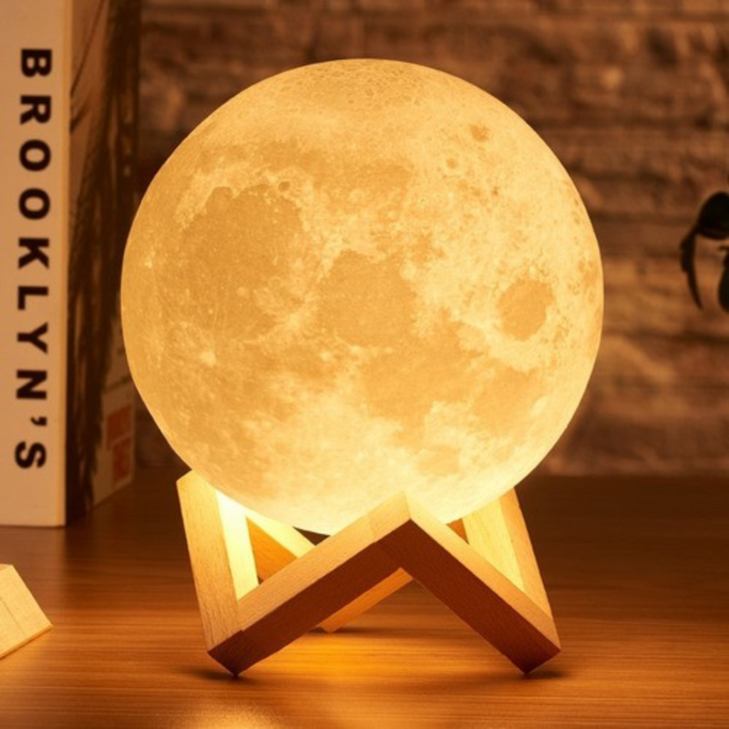 Luminária Lua 3D LED 10cm – Abajur Decorativo com Luz Noturna Aconchegante