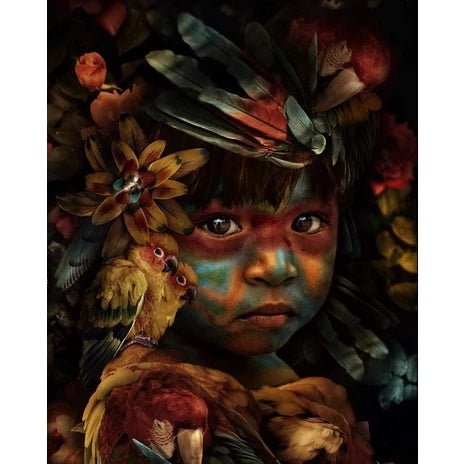 Quadro Decorativo Criança Indígena – Natureza e Beleza Irreal | Arte em MDF 60x80cm para Sala, Quarto e Hall
