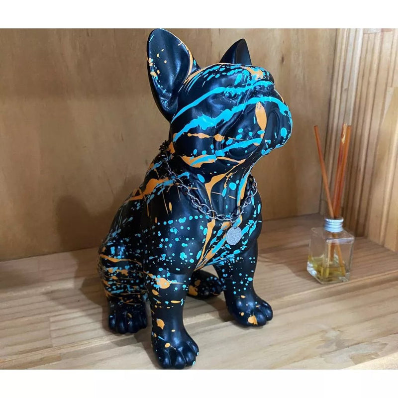 Estátua Decorativa Buldogue Francês – Escultura em Gesso para Sala, Escritório e Decoração Moderna