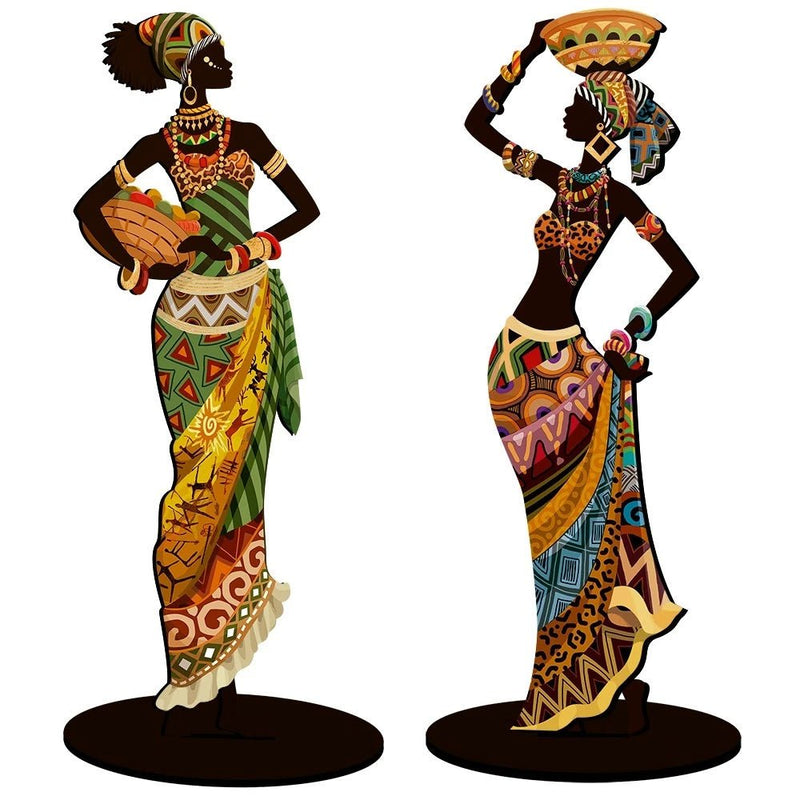Kit com 2 Enfeites Decorativos em MDF – Mulher Africana Negra para Mesa e Bancada