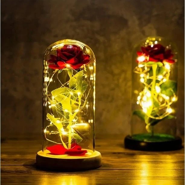 Rosa Encantada com LED – Luminária A Bela e a Fera