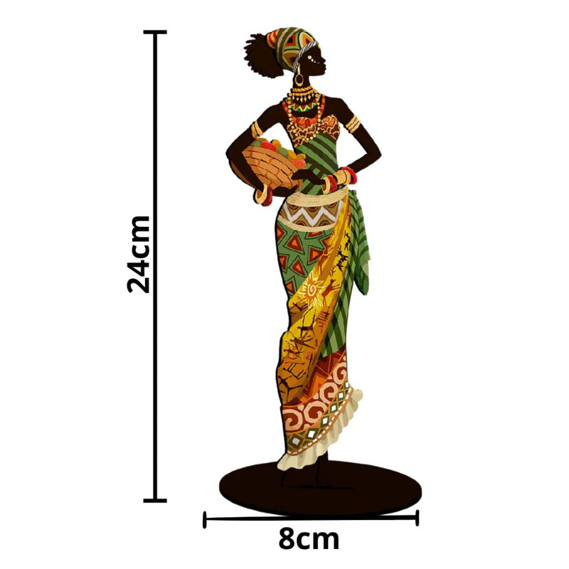 Kit com 2 Enfeites Decorativos em MDF – Mulher Africana Negra para Mesa e Bancada