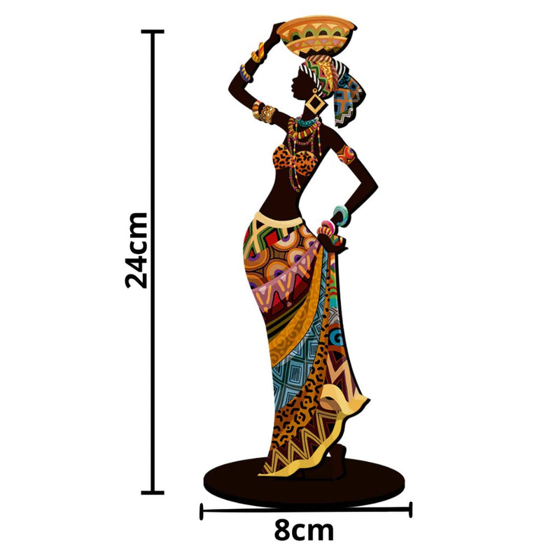 Kit com 2 Enfeites Decorativos em MDF – Mulher Africana Negra para Mesa e Bancada