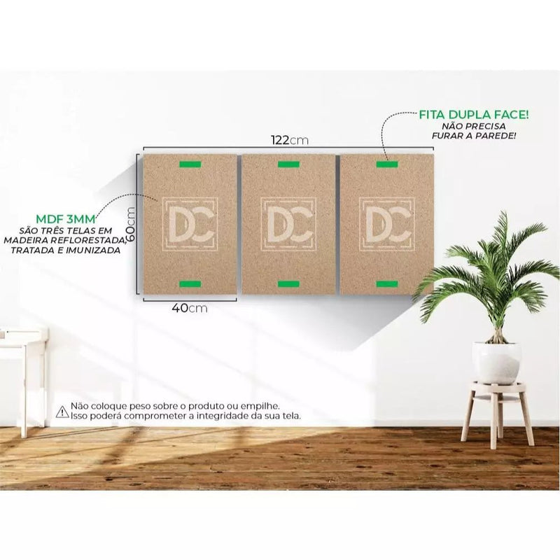 Conjunto 3 Quadros Decorativos Abstratos 40x60cm – Flor Dourada em Preto Elegante para Sala e Quarto
