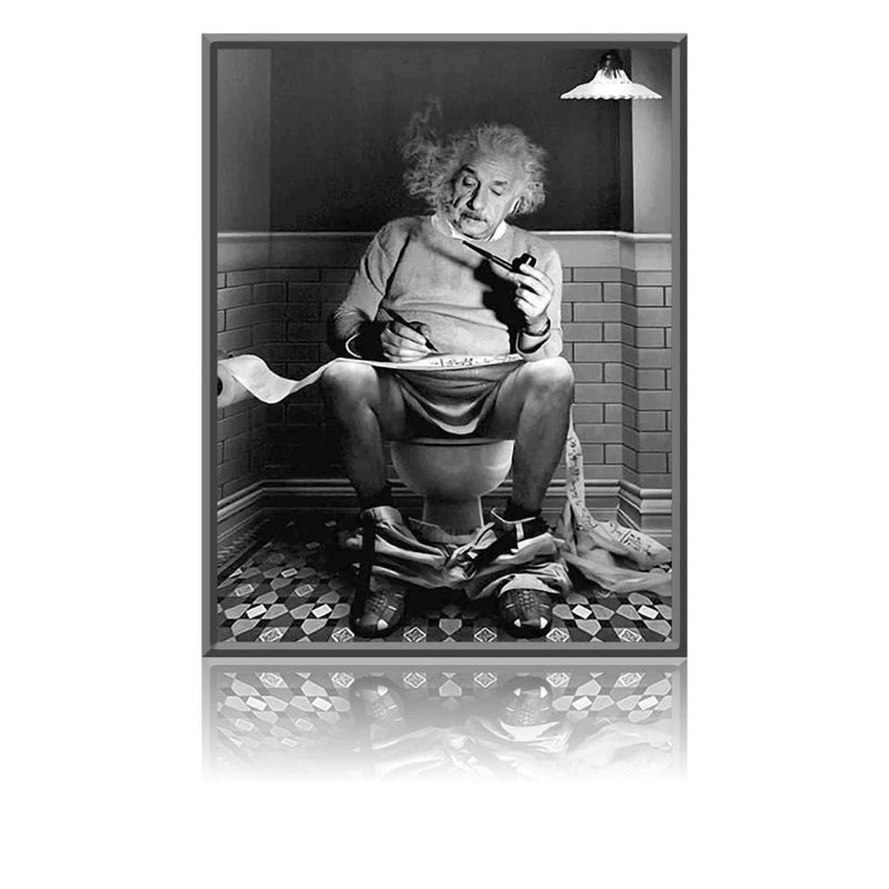 Quadro Decorativo Einstein no Banheiro – 1 Peça 40x60cm em Preto e Branco | Estilo Moderno e Divertido para Sala, Quarto ou Lavabo