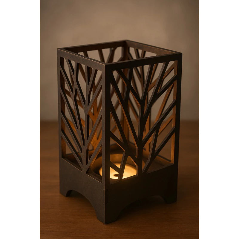 Abajur de Mesa Cubo Arabesco Preto – Luminária Decorativa em MDF com Recorte a Laser e Tomada Bivolt para Sala ou Quarto