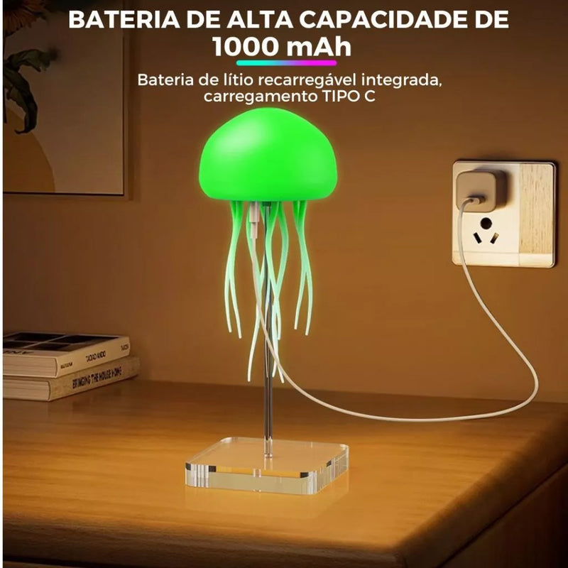 Abajur Água-Viva RGB – Luminária LED Recarregável com Controle por Voz e Atmosfera Hipnótica