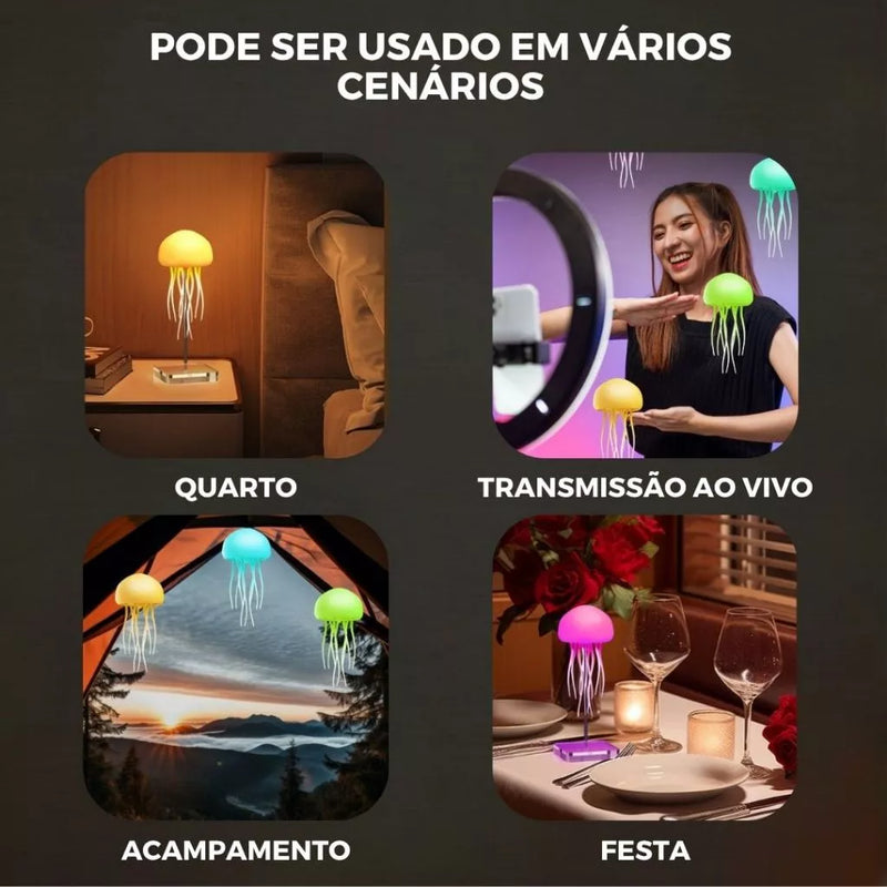 Abajur Água-Viva RGB – Luminária LED Recarregável com Controle por Voz e Atmosfera Hipnótica