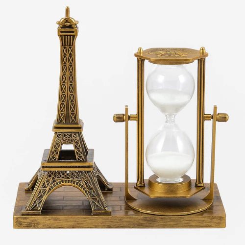Torre Eiffel com Ampulheta Decorativa – Enfeite de Luxo para Escritório e Sala