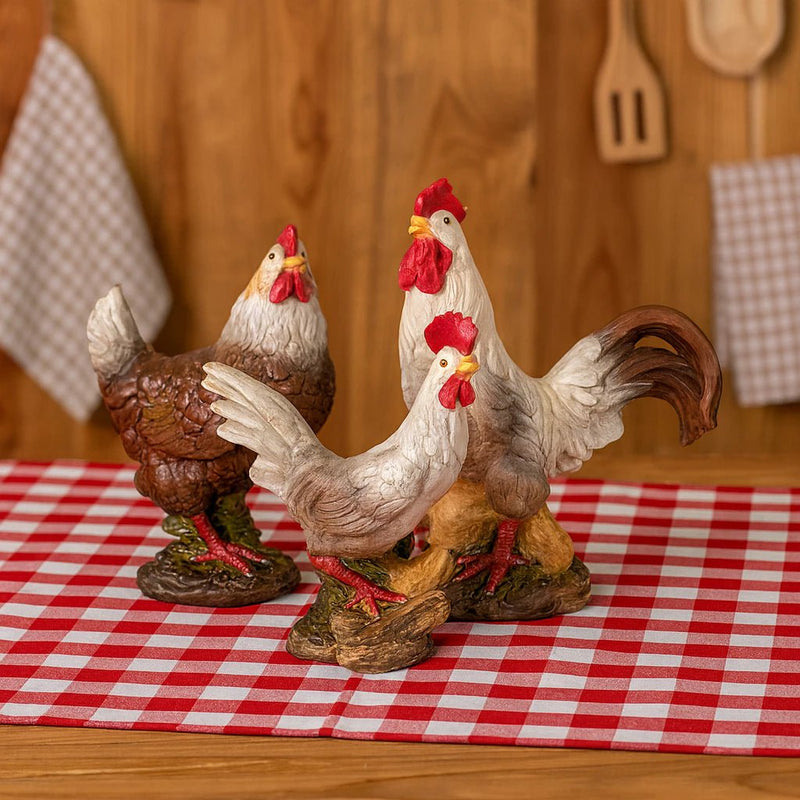 Kit Galinha e Galo em Gesso – Decoração Rústica e Elegante para Casa, Cozinha e Churrasco