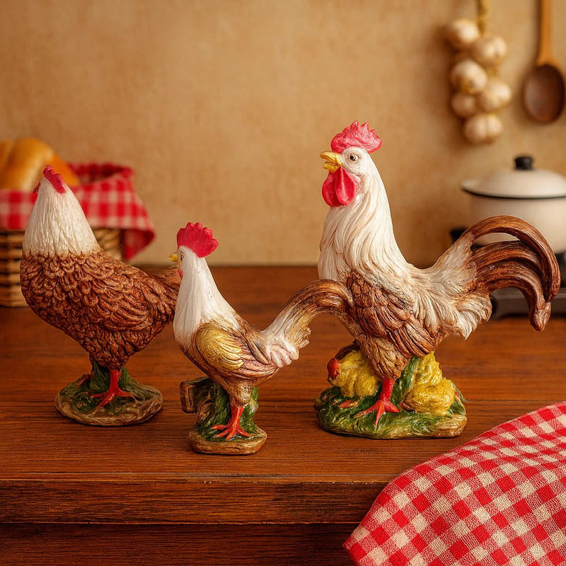 Kit Galinha e Galo em Gesso – Decoração Rústica e Elegante para Casa, Cozinha e Churrasco