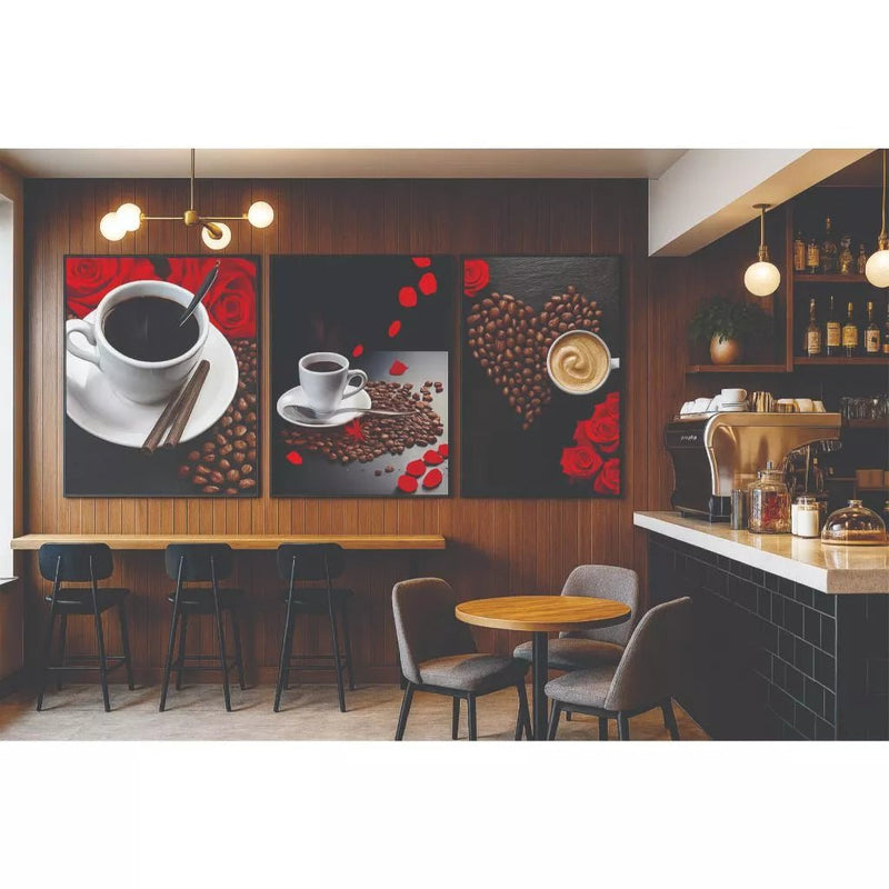Quadro Decorativo Kit Cantinho do Café – 3 Telas para Cozinha, Cafeteria ou Lanchonete 60x40