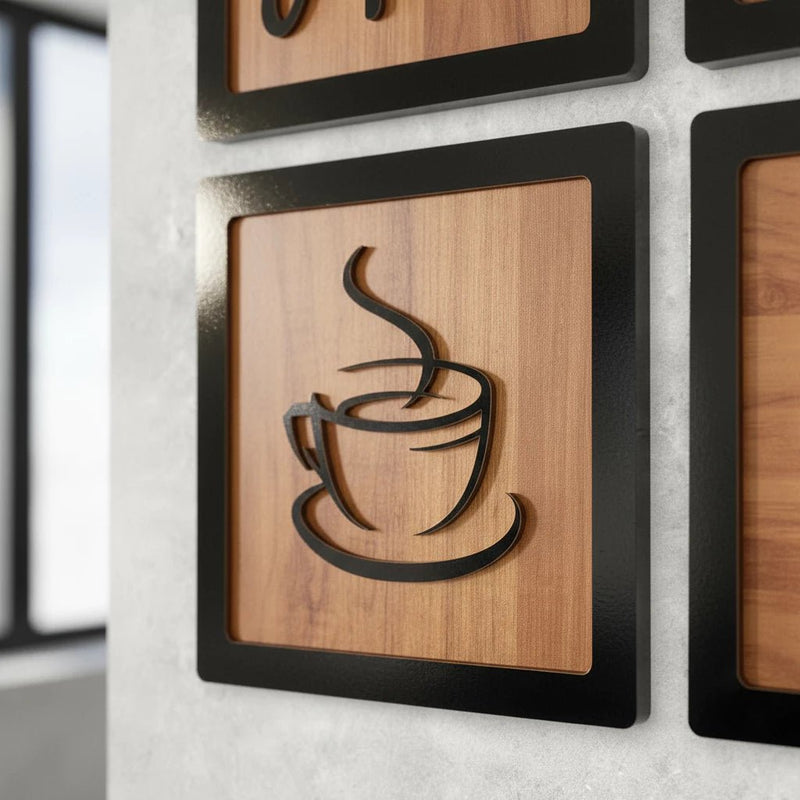 Kit 4 Quadros Cantinho do Café – MDF com Relevo 3D para Decoração de Cozinha