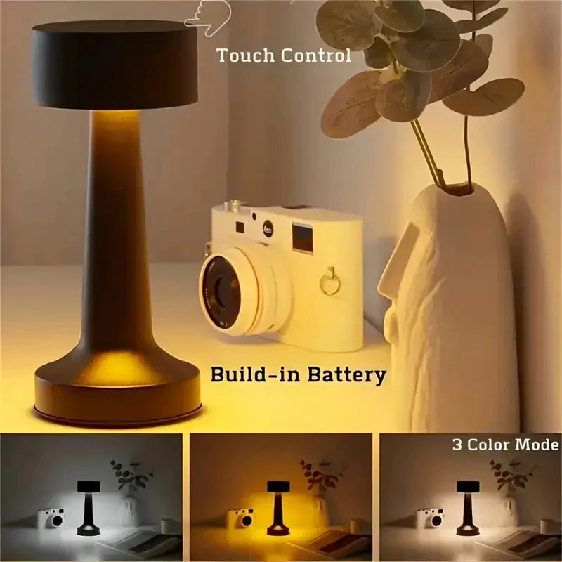 Candeeiro de Mesa LED Dourado com Toque – Luminária Sem Fio Recarregável de Metal para Escritório, Sala ou Quarto