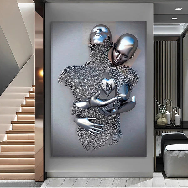 Quadro Decorativo Casal em Metal 3D – Luxo para Sala, Quarto ou Hall 110x80cm