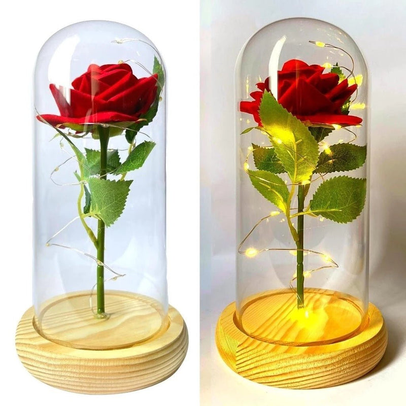 Rosa Encantada com LED – Luminária A Bela e a Fera